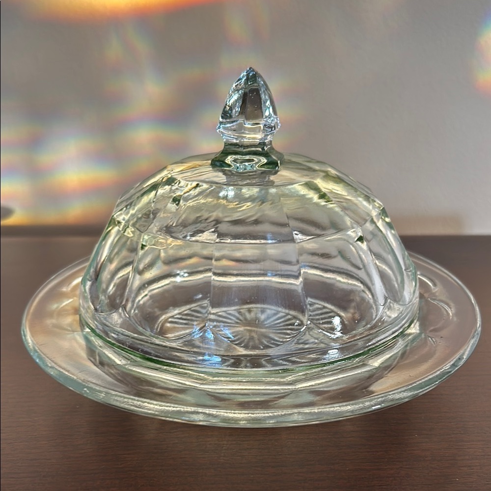 Vintage Lidded Glass Butter / Cheese / Cheeseball Dish